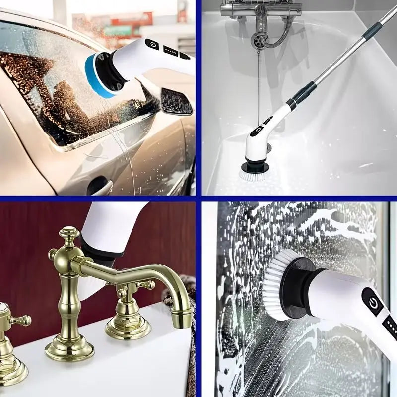 Electric Cleaning Brush:9-in-1 Head,Rotates Flexibly Multifunction Tool for Bathroom, Floors, Corner Gaps and Shower Room Glass.